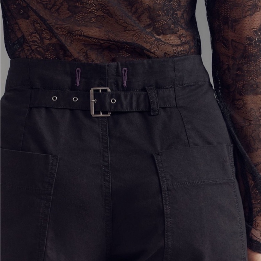 PILCRO Pants Barrel Jeans THE ARIN Buckle Back Black Linen Cotton Size 29 - Picture 5 of 16